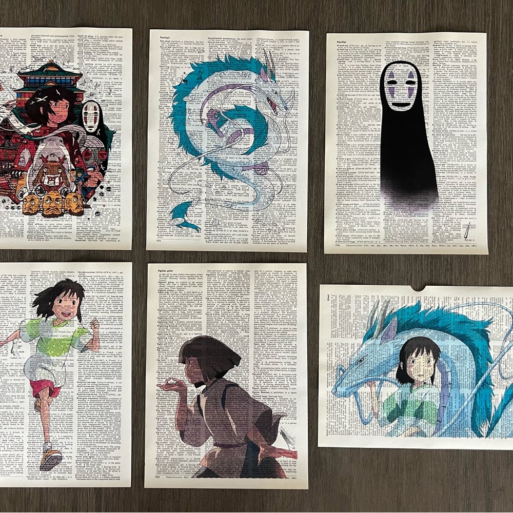 Spirited Away (Movie) Themed Dictionary Prints - Set of 6